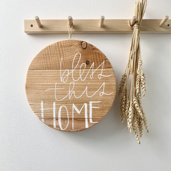 Holzschild „bless this home“ | rund