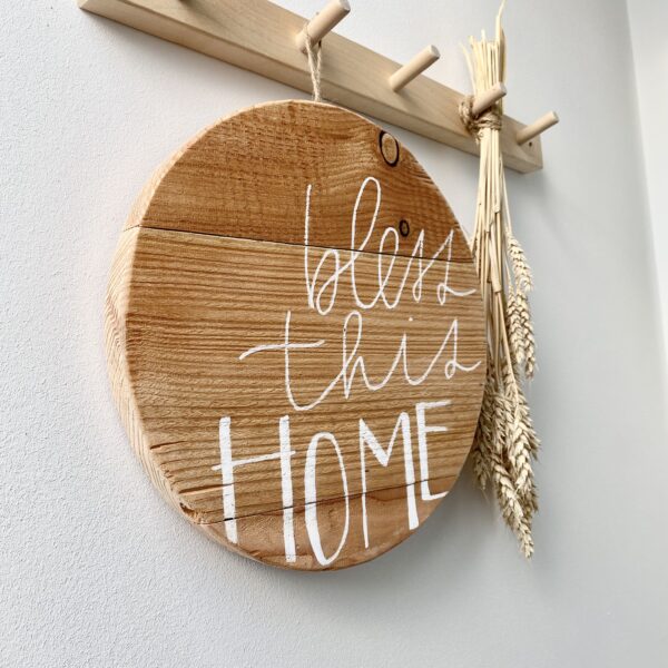 Holzschild „bless this home“ | rund – Bild 2