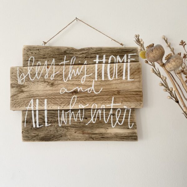Holzschild „bless this home & all who enter“